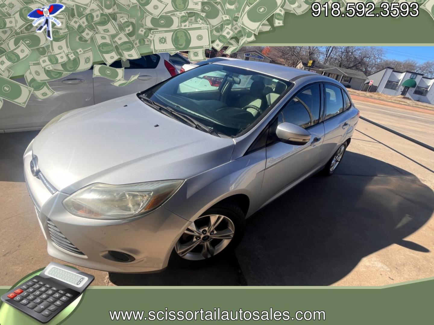 2014 SILVER Ford Focus SE Sedan (1FADP3F22EL) with an 2.0L L4 DOHC 16V engine, located at 8101 E. Skelly Dr., Tulsa, OK, 74129, (918) 592-3593, 36.121891, -95.888802 - Photo#0